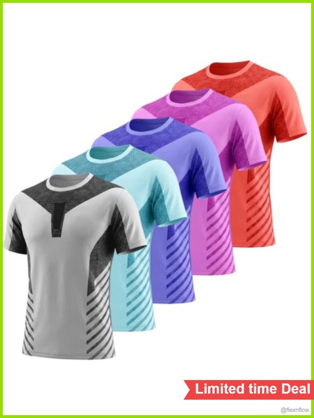 Men's Quick Dry Crew Neck Active T-Shirts 5 Pack Workout Tees Polyester Spandex